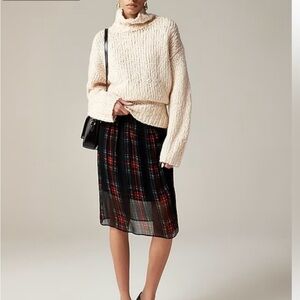 Gwen knee-length layered slip skirt in tartan crinkle chiffon